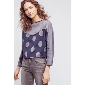 NWT Anthropologie Navy Blue Polka Dot Crewneck Cropped Sweatshirt Women's Medium